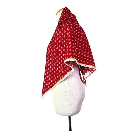 Vintage 1970s Maggee Floral Triangle Wrap Shawl Floral Lace Trim Red - Picture 6 of 8